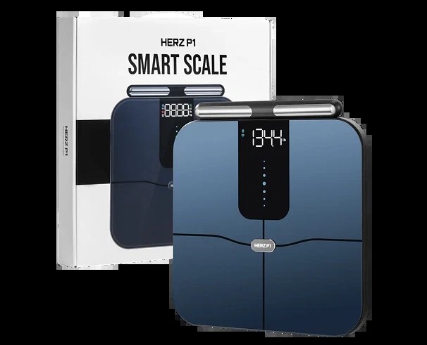 Herz P1 Smart Scale and its box, product photo